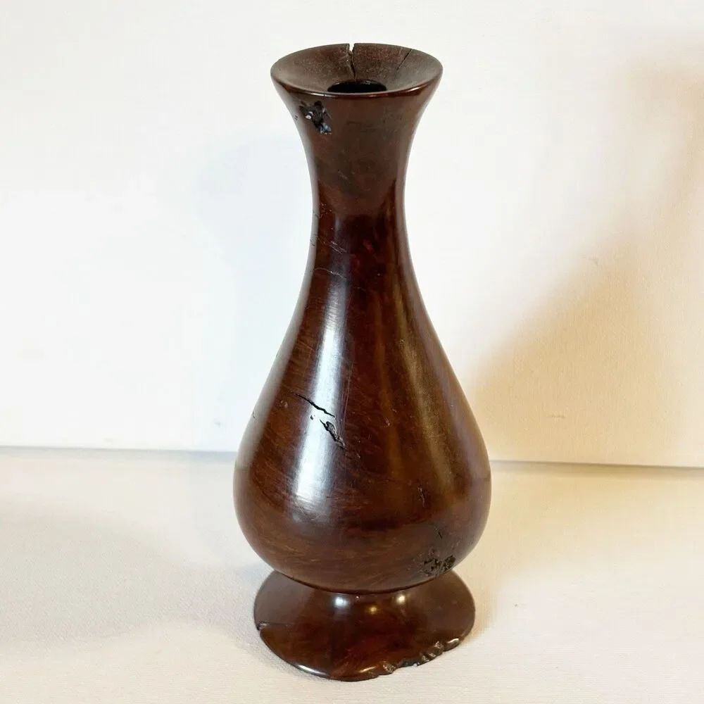Vtg Modernist MCM Turned Burl Wood Art Vase Bud Vase Live Edge Rustic Lodge